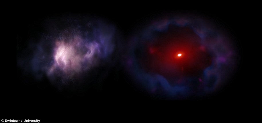 Жестокие галактики, также известные как галактики со вспышками звезд, считаются предшественниками массивных галактик, таких как Млечный Путь в современном мире.  Это изображение представляет собой впечатление художника от ZF-COSMOS-20115, галактики-монстра, обнаруженной в 2017 году.