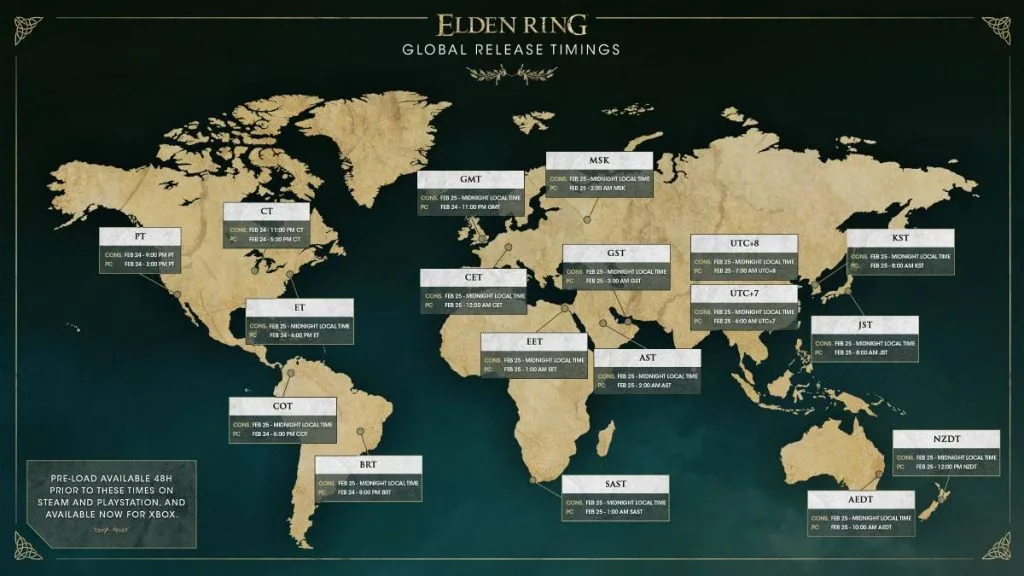 Время глобального выпуска Elden Ring