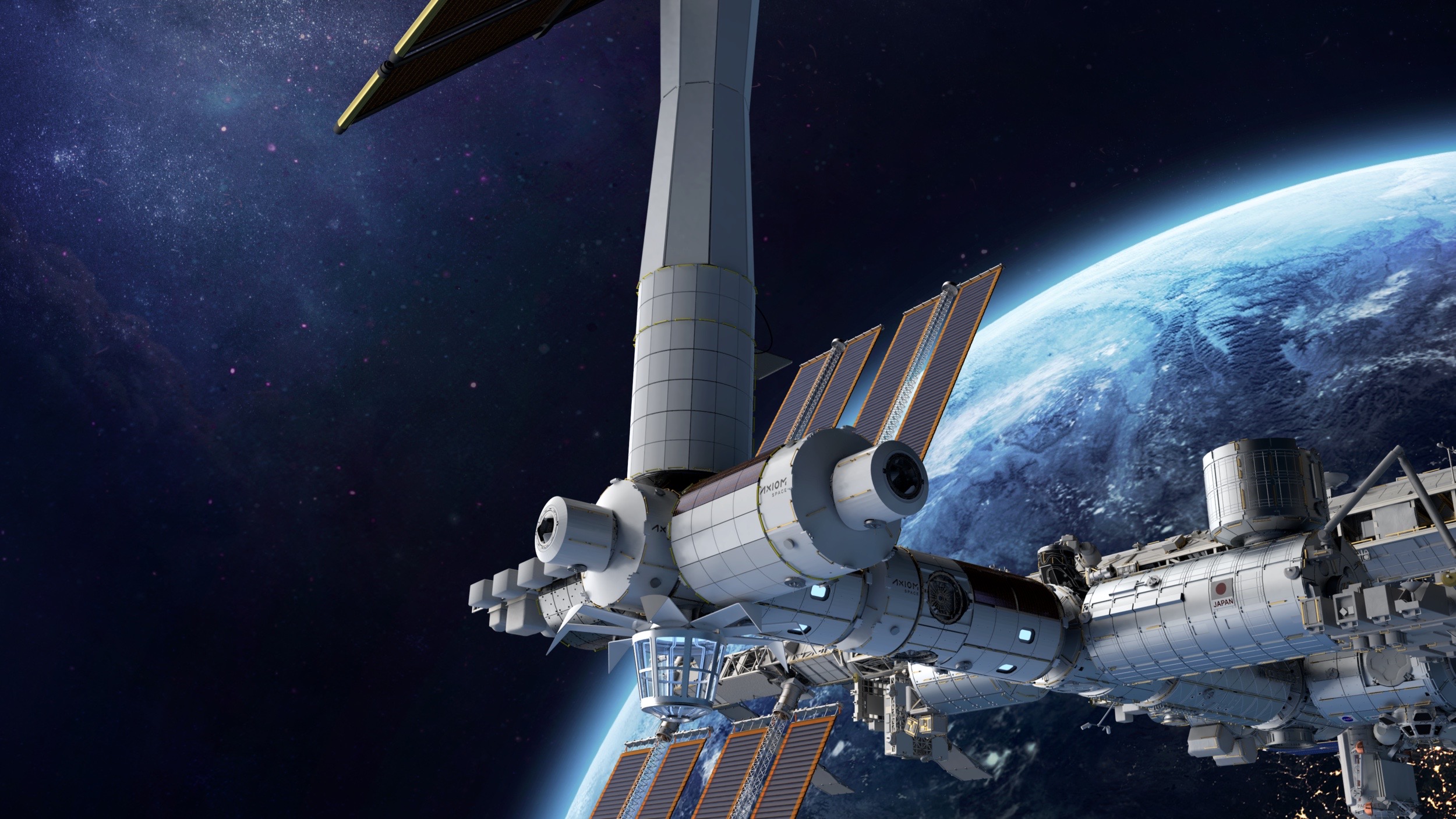 Художественная иллюстрация космической станции, которую компания Axiom Space из Хьюстона планирует построить на околоземной орбите.
