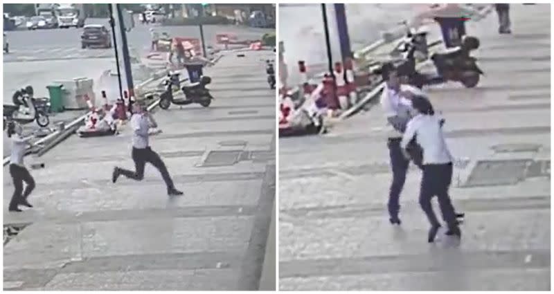 Видеоклип показывает чудесный момент, когда мужчина ловит маленького ребенка, падающего с шестого этажа здания в Китае.